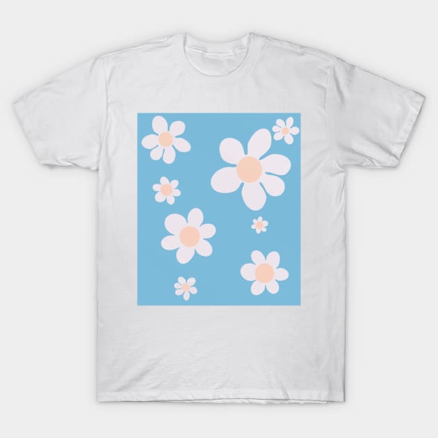 pattern flower blue white pink 70s T-Shirt by maoudraw